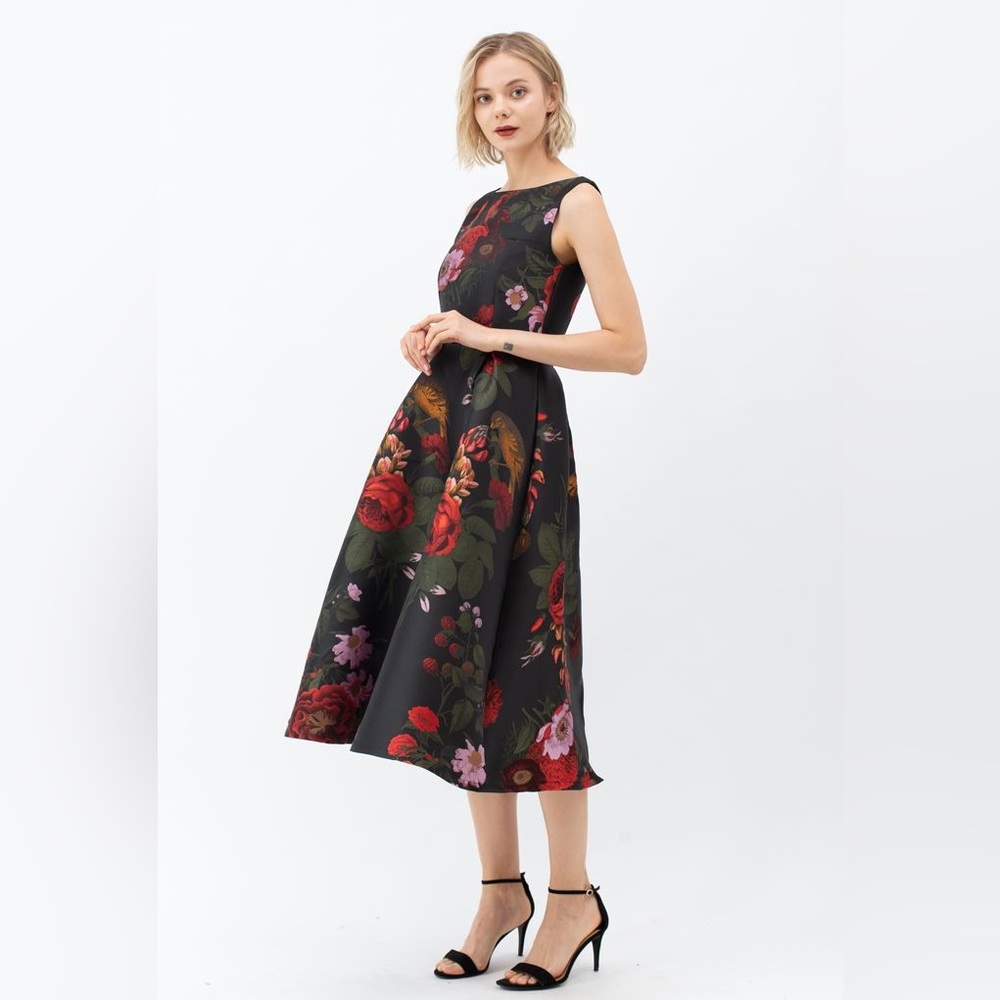 NWT CHICWISH GORGEOUS ROSE JACQUARD SLEEVELESS MIDI DRESS - Picture 2 of 13